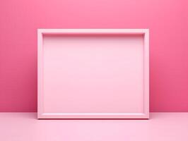 Empty pink square frame on a pink background photo