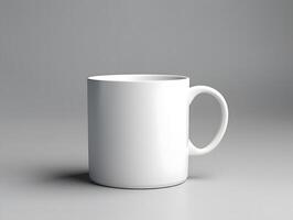 Blank white cup mockup on isolated white background photo