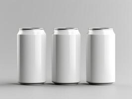 Empty drink cans mockup with sleek metallic texture for beverage packaging projects photo
