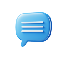 3d blue chat bubble three white lines, isolated on a transparent background, ideal for communication concepts 4k png