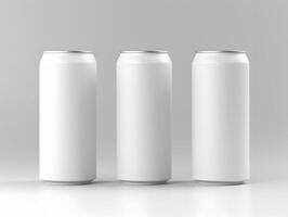 Blank white can mockup set for craft beer, soda, and soft drinks photo