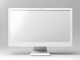 A white computer monitor with a blank screen photo