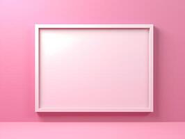 Empty white frame on pink background photo