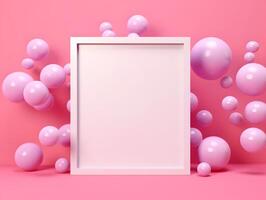 A blank white frame surrounded by pink balloons photo
