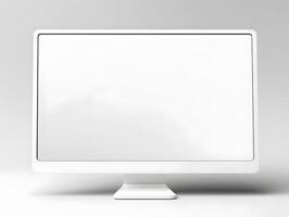 A white computer monitor with a blank screen photo