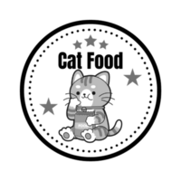 a cat food logo with a cat sitting on a table png