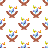 Seamless pattern. Multicolored Butterflies Fly from Dark-Skinned Hands png