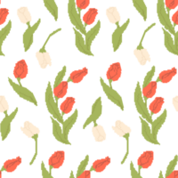Pixel Art Seamless Pattern with Flower Tulips in retro 8-bit style png