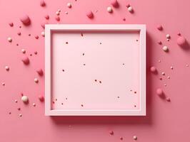 A pink background with a white frame and confetti photo