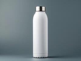 White plastic water bottle on gray background photo