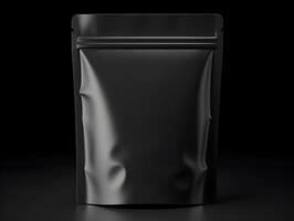 Black plastic bag with a zipper on a black background photo