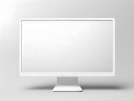 White computer monitor with blank screen on a white background photo