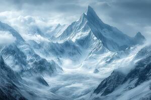 A mountain range with snow and ice on it photo