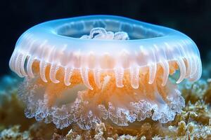 A jellyfish is shown in the water photo