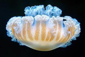 A jellyfish floating in the water with its tentacles photo
