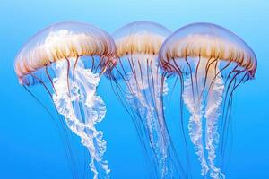 Three jellyfishs swimming in the ocean photo