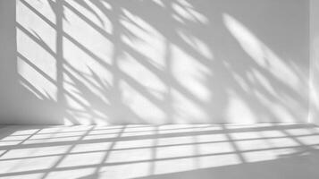 Shadows cast on white wall create abstract pattern of light and dark photo