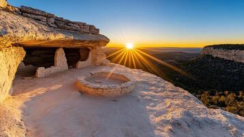 stunning sunset illuminating ancient ruins on rocky landscape photo