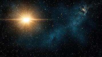 stunning view of space featuring bright star and cosmic clouds photo