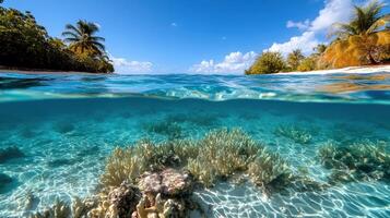 vibrant coral reef teeming with colorful marine life under clear water photo