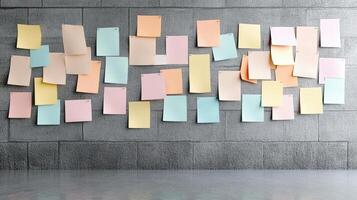 wall covered in colorful sticky notes, showcasing creativity and ideas photo