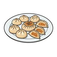 An illustration of a plate of dumplings vector