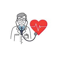 Doctor with stethoscope and heart icon vector