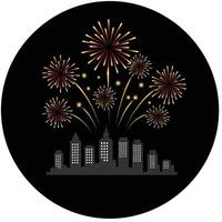 Fireworks in the city with buildings and skyscrapers vector