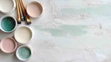 Art supplies for DIY resin art with paint and brushes photo