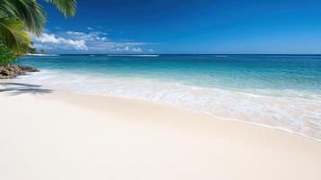 tranquil beach with gentle waves, soft sand, and clear blue water photo