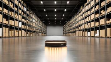 smart warehouse with AI operated robot sorting items efficiently photo