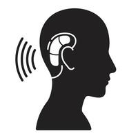 A silhouette of a person with a hearing aid vector