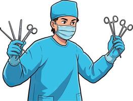 Surgeon with surgical tools vector
