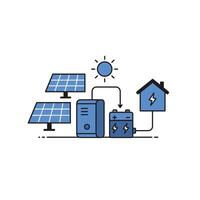 Solar power system with solar panels and batteries vector