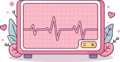 An illustration of a pink monitor with a heartbeat vector