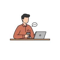 Man working on laptop with coffee and speech bubble vector