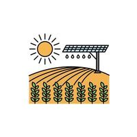 Solar power plant with sun and crops vector