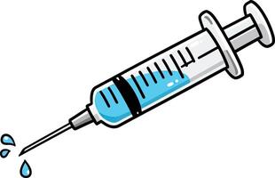 An injection syringe with a drop of water vector