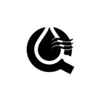 Letter Q with Water in negative space magnifying glass. Logo for pipe leak, damage, and drying services vector