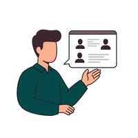 Man with a chat bubble and people icons vector