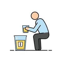 A man is squatting over a glass with a drink in it vector