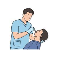 A man is getting his teeth checked by a doctor vector
