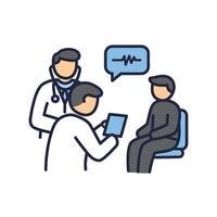 Doctor and patient in the office, with a doctor talking to a patient vector