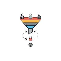 A funnel with people in it and a dollar sign vector