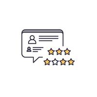 A five star rating icon with a speech bubble vector
