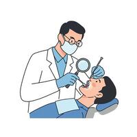 A man is getting his teeth checked by a dentist vector