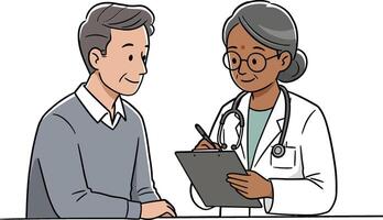 A cartoon doctor talking to a patient vector