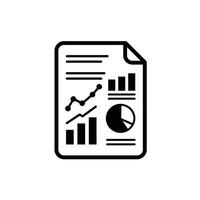 A black and white icon of a document with graphs and charts vector