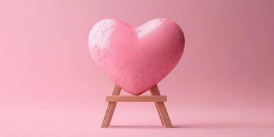 Heart shaped ornament in pink setting with wooden easel, perfect for romantic decoration and celebrations photo
