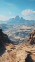 Majestic mountain range under a clear blue sky with rocky terrain and golden grasses in midday light photo